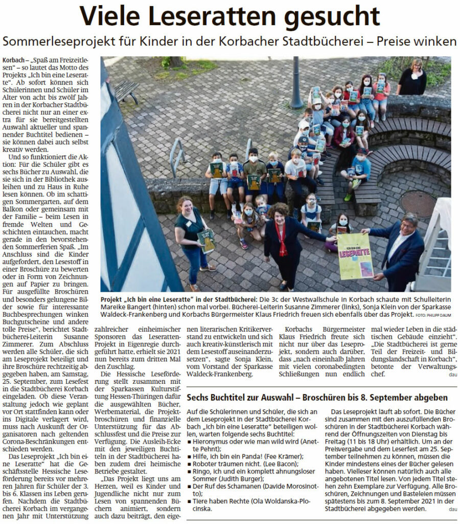 2021 06 16 WLZ 3c der Westwallschule besucht Sommerleseprojekt