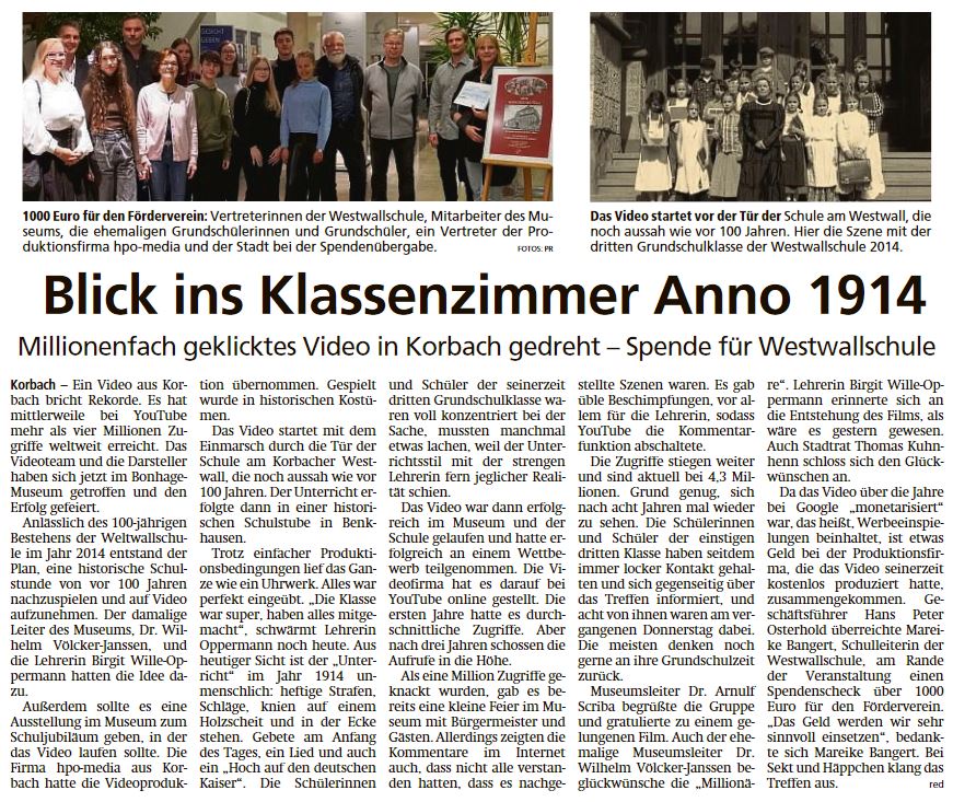 2022 12 09 WLZ Blick ins Klassenzimmer Anno 1914